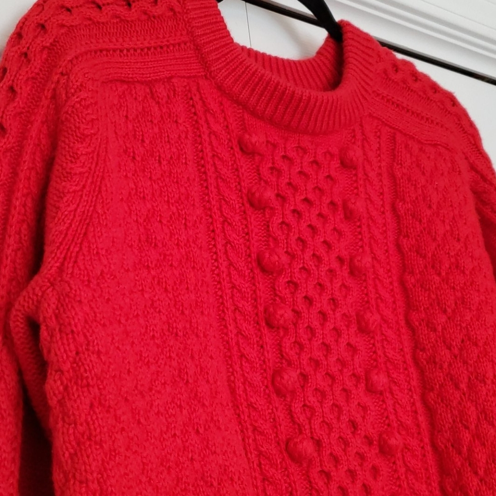 J. Crew Red Cable-Knit Crewneck Sweater